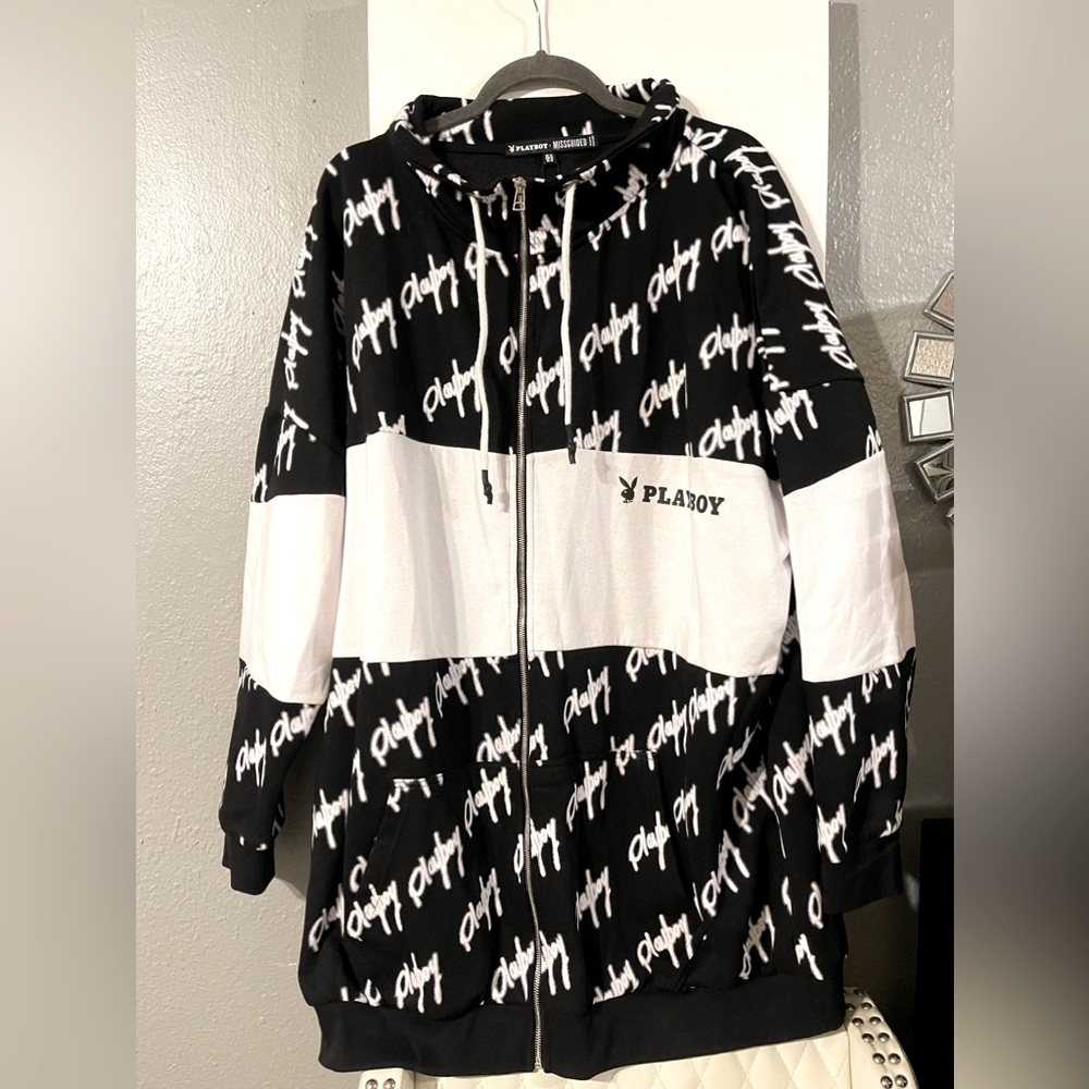 Official Playboy Missguided Black and White hoodie dress